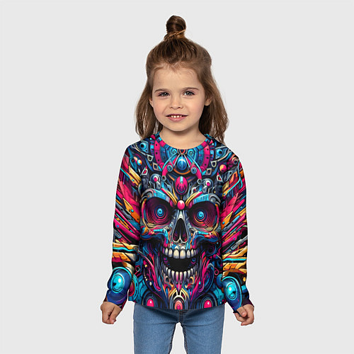 Детский лонгслив Colorful cyber skull - pattern / 3D-принт – фото 5