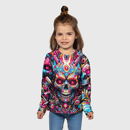Детский лонгслив Art cyber skull - ai art fantasy / 3D-принт – фото 5