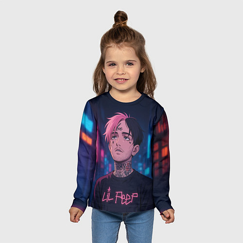 Детский лонгслив LiL Peep - Неоновый аниме арт / 3D-принт – фото 5