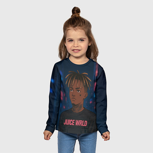 Детский лонгслив Juice WRLD - Неоновый аниме арт / 3D-принт – фото 5