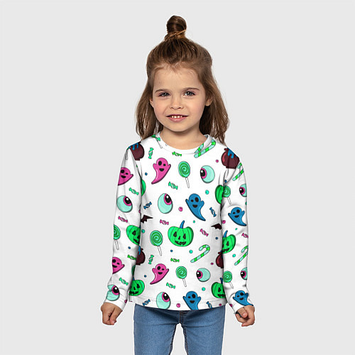 Детский лонгслив Halloween light green pumpkin - паттерн / 3D-принт – фото 5