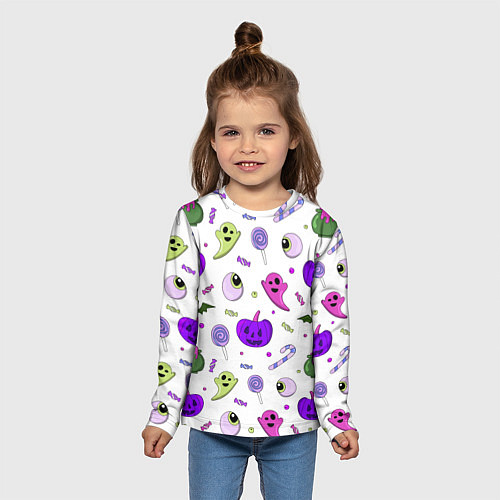Детский лонгслив Halloween purple pumpkin pattern / 3D-принт – фото 5