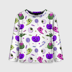 Лонгслив детский Halloween purple pumpkin pattern, цвет: 3D-принт