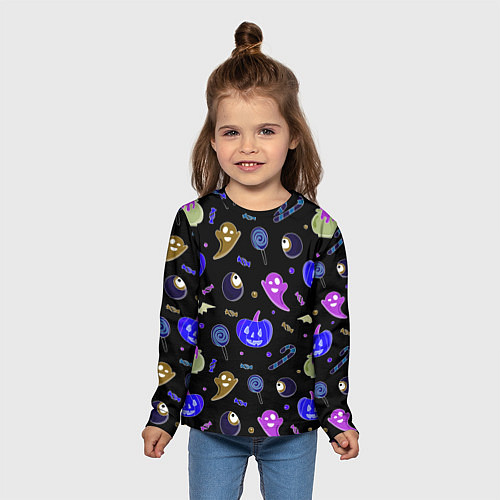 Детский лонгслив Halloween blue black pumpkin / 3D-принт – фото 5