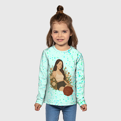 Детский лонгслив Lana Del Rey сидит в цветах / 3D-принт – фото 5
