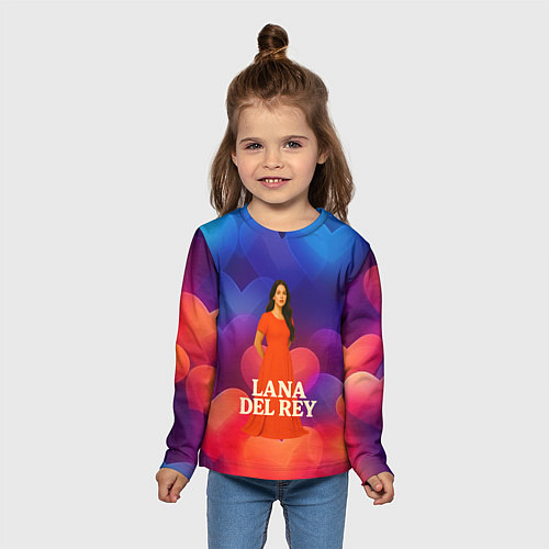 Детский лонгслив Lana Del Rey на фоне сердечек / 3D-принт – фото 5