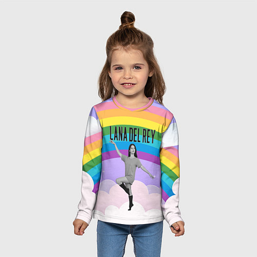 Детский лонгслив Lana Del Rey на фоне радуги / 3D-принт – фото 5