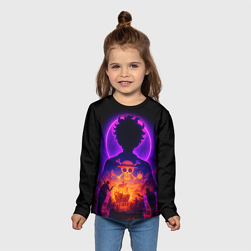 Детский лонгслив Ванпис - неоновый Луффи / 3D-принт – фото 5