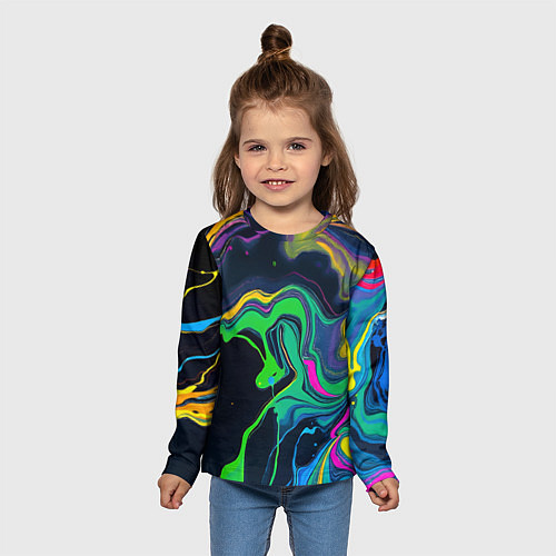 Детский лонгслив Разводы и переливы разноцветной краски / 3D-принт – фото 5