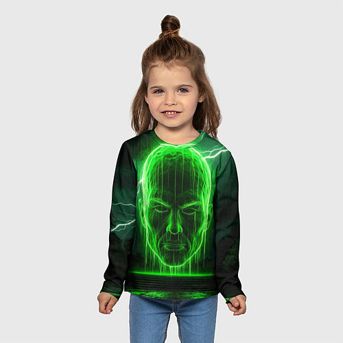 Детский лонгслив Неоновая голова / 3D-принт – фото 5