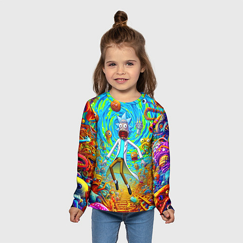 Детский лонгслив Кошмарный сон Рика Санчеса - нейроарт фантазия / 3D-принт – фото 5