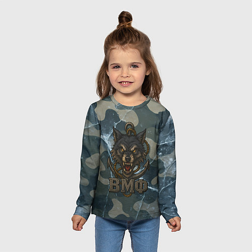 Детский лонгслив ВМФ волк на камуфляже / 3D-принт – фото 5