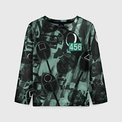 Лонгслив детский Номер 456 на фоне масок игры в кальмара, цвет: 3D-принт