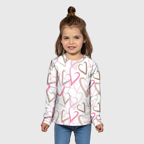 Детский лонгслив Розовые сердца / 3D-принт – фото 5