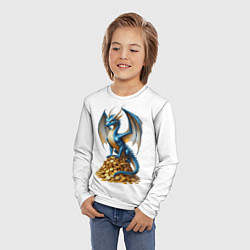 Лонгслив детский Синий дракон на куче золотых монет, цвет: 3D-принт — фото 2