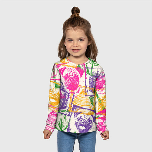 Детский лонгслив Мопс и праздник / 3D-принт – фото 5