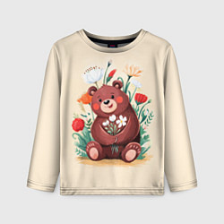 Лонгслив детский Мишаня с букетом, цвет: 3D-принт