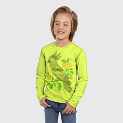 Лонгслив детский Попугай с маргаритками, цвет: 3D-принт — фото 2