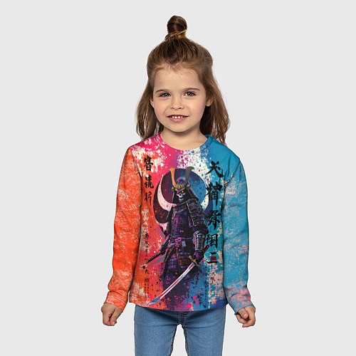 Детский лонгслив Призрачный самурай - краски / 3D-принт – фото 5