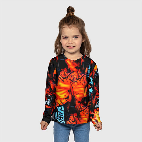 Детский лонгслив Абстрактная текстура рыжего пламени / 3D-принт – фото 5