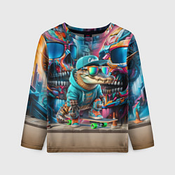 Детский лонгслив Крокодилёныш крутой скейтбордист - киберпанк