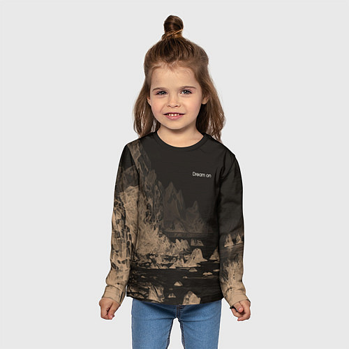 Детский лонгслив Dream on тёмно-коричневый / 3D-принт – фото 5
