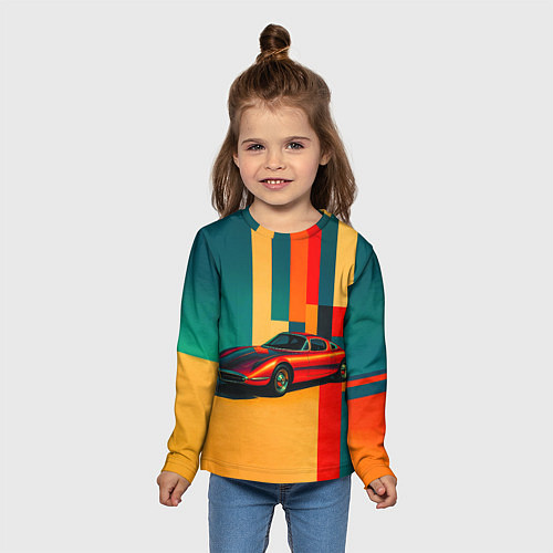 Детский лонгслив Спорткар ретрофутуризм поп-арт 1970-е / 3D-принт – фото 5