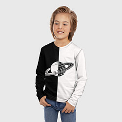 Лонгслив детский Сатурн черно-белый, цвет: 3D-принт — фото 2
