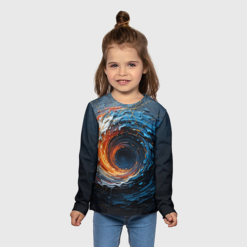 Детский лонгслив Краска синяя и оранжевая в форме вихря / 3D-принт – фото 5
