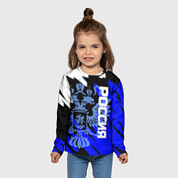 Лонгслив детский Россия чёрно-синий штрихи, цвет: 3D-принт — фото 2