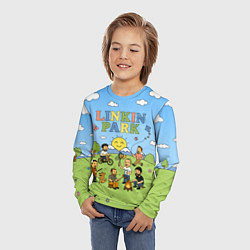 Лонгслив детский Linkin Park мультяшный стиль на поляне, цвет: 3D-принт — фото 2