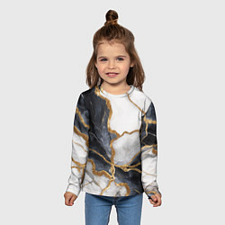 Лонгслив детский Мрамор белый и черный с золотом, цвет: 3D-принт — фото 2