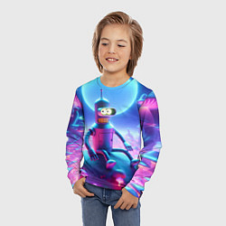 Лонгслив детский Bender bending robot on the amazing neon mushroom, цвет: 3D-принт — фото 2