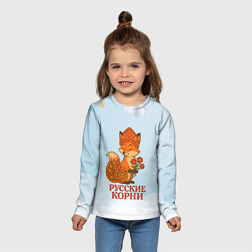 Детский лонгслив Русская душа - лисица / 3D-принт – фото 5