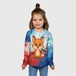 Лонгслив детский Лисенок с флагом России, цвет: 3D-принт — фото 2