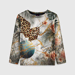 Лонгслив детский Мрамор с цветами и леопардовый узор, цвет: 3D-принт