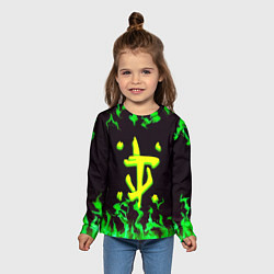 Лонгслив детский Doom зелёный огонь, цвет: 3D-принт — фото 2