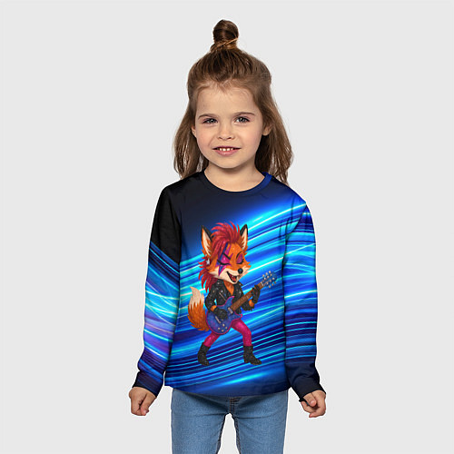 Детский лонгслив Лиса в косухе и гитарой - рок звезда / 3D-принт – фото 5