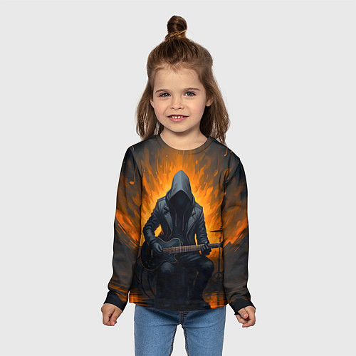 Детский лонгслив Гитарист играющий в пламени / 3D-принт – фото 5