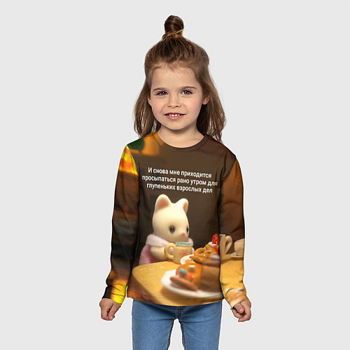 Детский лонгслив Просыпаться ради глупых дел / 3D-принт – фото 5