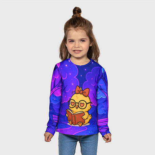 Детский лонгслив Цыпленок в очках читает книжку / 3D-принт – фото 5