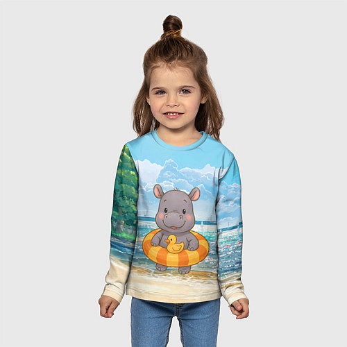 Детский лонгслив Бегемотик в плавательном круге с уточкой / 3D-принт – фото 5