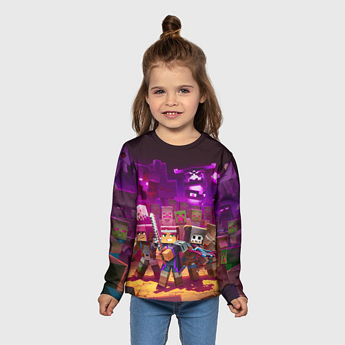 Детский лонгслив Майнкрафт - герои в окружении / 3D-принт – фото 5