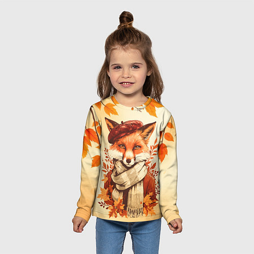 Детский лонгслив Осенний лис в шарфе / 3D-принт – фото 5
