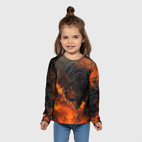 Детский лонгслив Ведьмак в огне / 3D-принт – фото 5