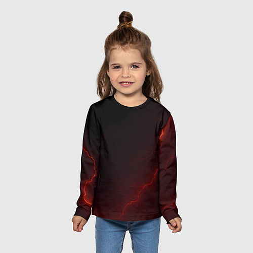 Детский лонгслив Красная молния на черном / 3D-принт – фото 5