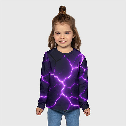 Детский лонгслив Фиолетовые молнии / 3D-принт – фото 5