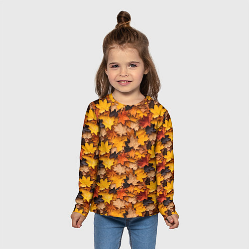 Детский лонгслив Камуфляж из кленовых листьев / 3D-принт – фото 5