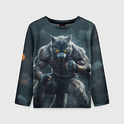 Лонгслив детский Волк боец, цвет: 3D-принт
