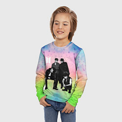 Лонгслив детский BTS черно-белый стиль на радужном фоне, цвет: 3D-принт — фото 2